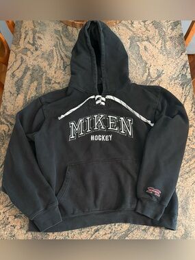 Vintage Miken Hockey Faded Black Laced Pullover Hoodie Size 2XL